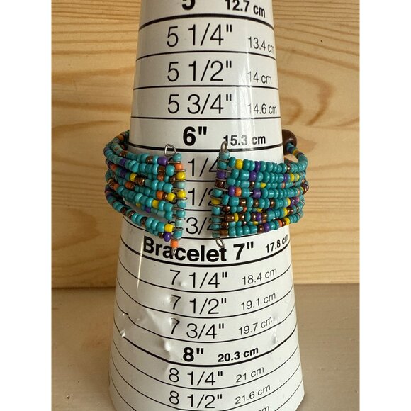 Multi-Color Beaded Coil Wrap Bracelet With Wood Accents Vibrant Bohemian Style - Picture 2 of 3